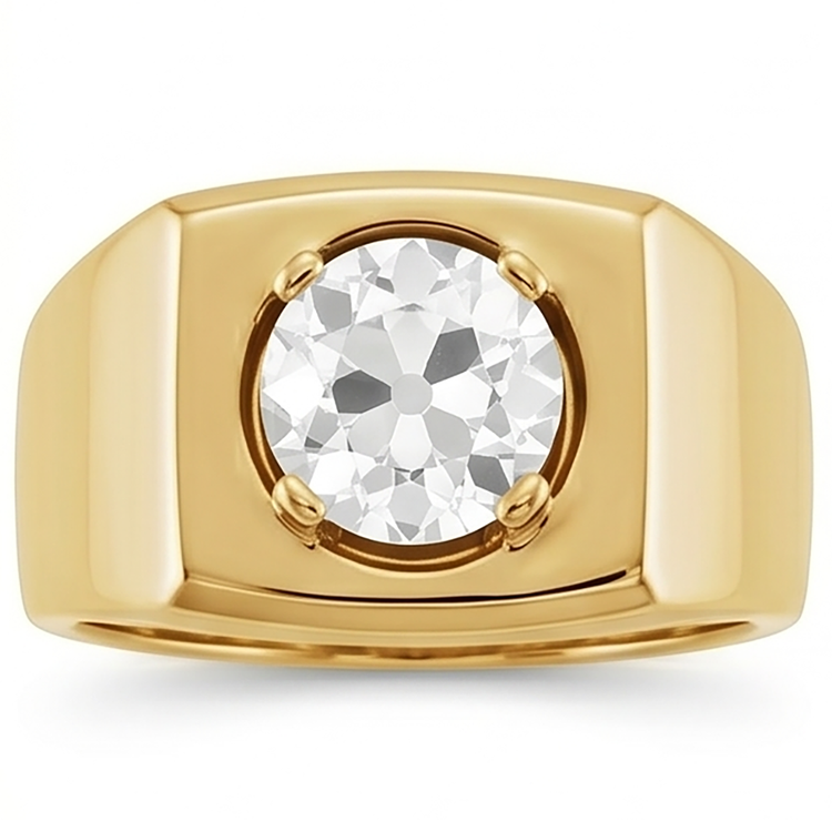 Coussin Antique Bague pour Homme – Diamant 2 carats 10K Yellow
