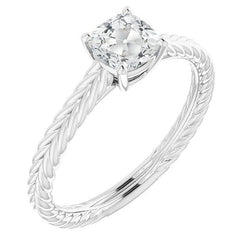 Coussin Bague Solitaire Réel Diamant Taille Ancienne Sertie Griffe Style Corde 3 Carats