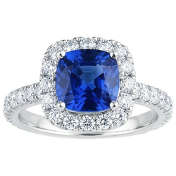 Coussin Ceylan Bleu Saphir Avec Diamants Naturels Extraits des Mines ( et non cultivés en laboratoire ) 2.50 Ct. Anneau