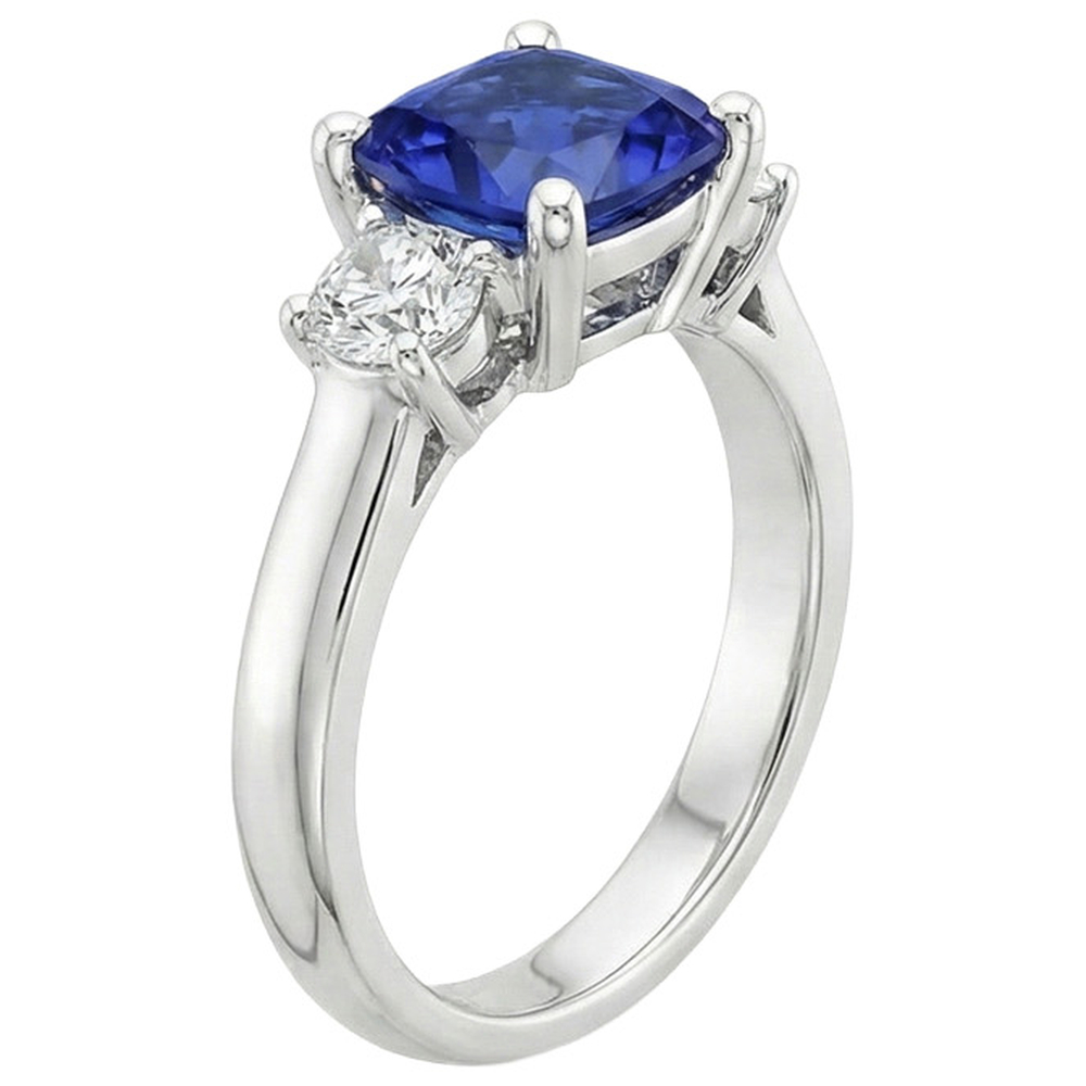 naturel round saphir 3.25carats bague vue de profil