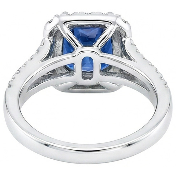 Coussin Ceylan Saphir Diamant Naturels Extraits des Mines ( et non cultivés en laboratoire ) Bague Accents 3 Carats WG 14K
