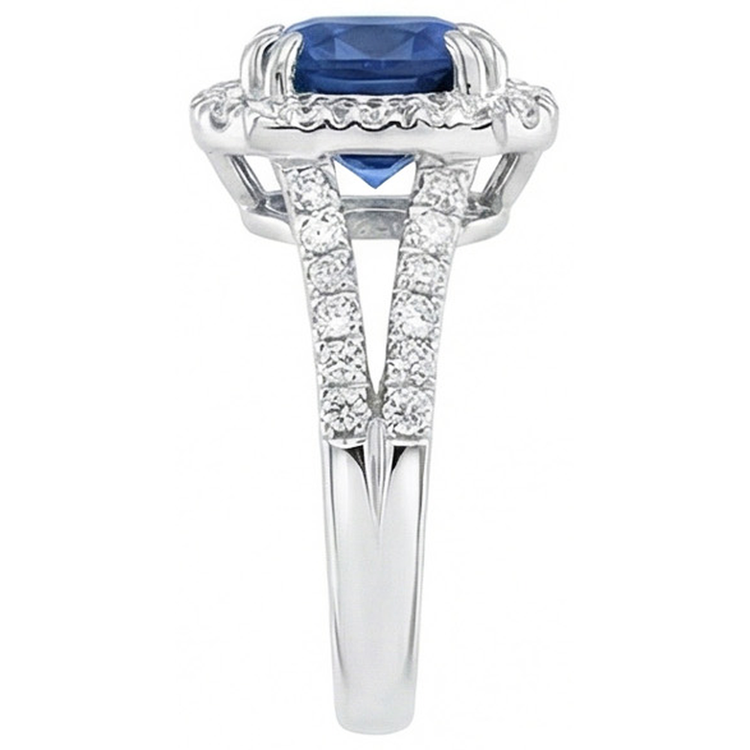 Coussin Ceylan Saphir Diamant Naturels Extraits des Mines ( et non cultivés en laboratoire ) Bague Accents 3 Carats WG 14K