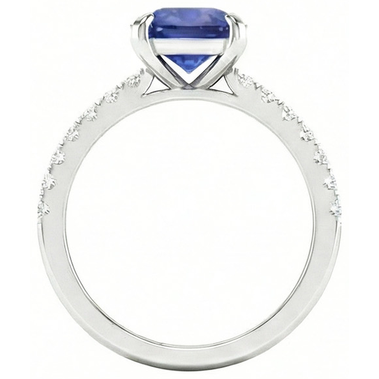 Coussin Ceylan Saphir Et Diamants Naturels Extraits des Mines ( et non cultivés en laboratoire ) 2.90 Ct Bague Or Blanc 14K