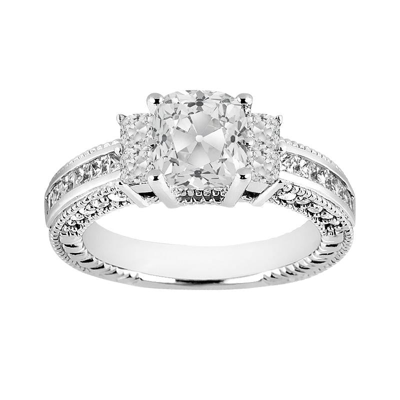 Coussin De Fiançailles Vieux Mineur Réel Diamond Ring Channel Set 5.50 Carats