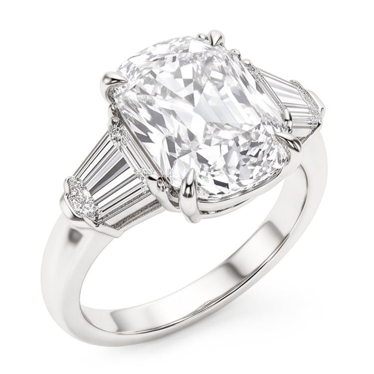 Coussin Femme & Naturel Diamant Naturels Extraits des Mines ( et non cultivés en laboratoire ) Baguette 1.91 Ct. Bague trois pierres en or blanc