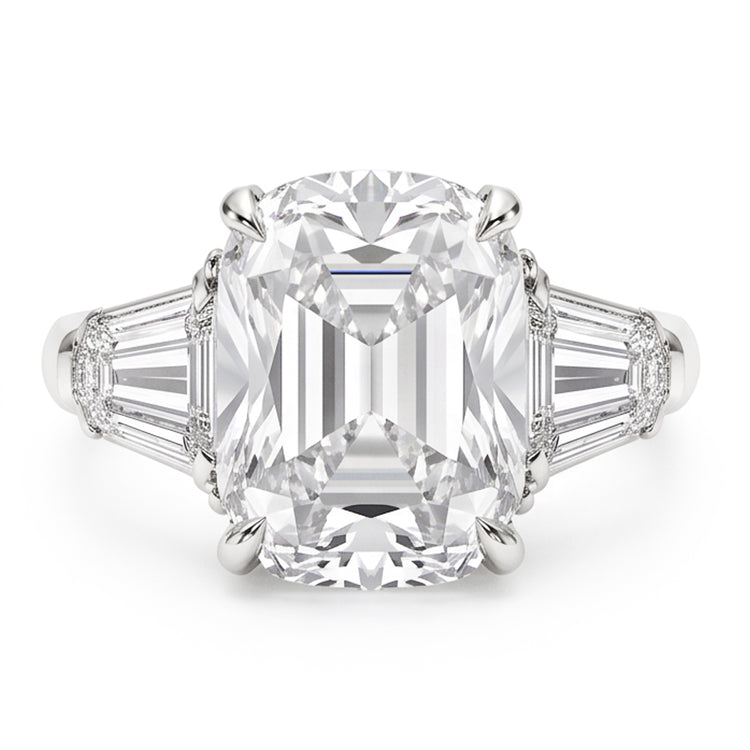 Coussin Femme & Naturel Diamant Naturels Extraits des Mines ( et non cultivés en laboratoire ) Baguette 1.91 Ct. Bague trois pierres en or blanc