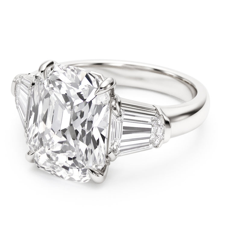 Coussin Femme & Naturel Diamant Naturels Extraits des Mines ( et non cultivés en laboratoire ) Baguette 1.91 Ct. Bague trois pierres en or blanc