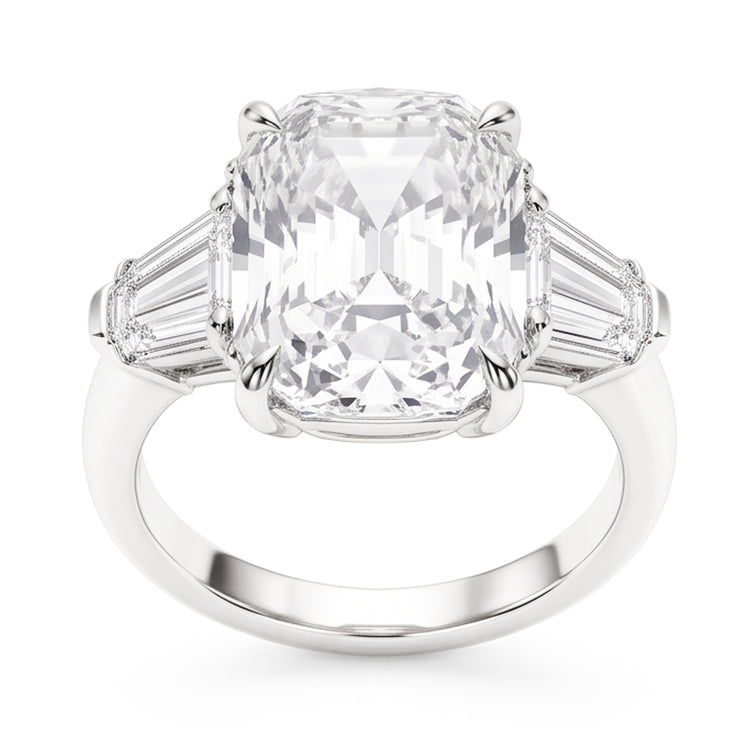 Coussin Femme & Naturel Diamant Naturels Extraits des Mines ( et non cultivés en laboratoire ) Baguette 1.91 Ct. Bague trois pierres en or blanc