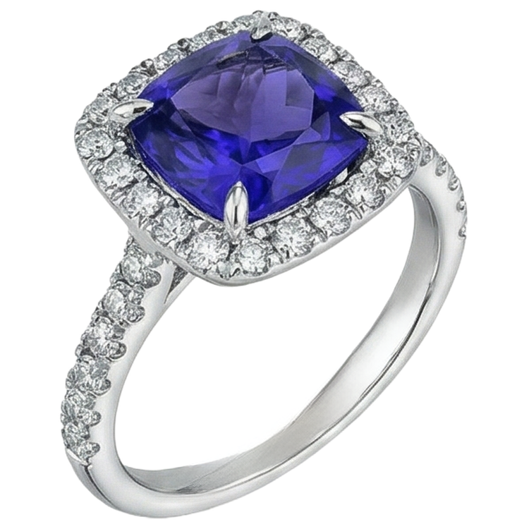Coussin Forme 2.25 Carats Tanzanite Avec Diamant Naturels Extraits des Mines ( et non cultivés en laboratoire ) Bague De Mariage Bijoux
