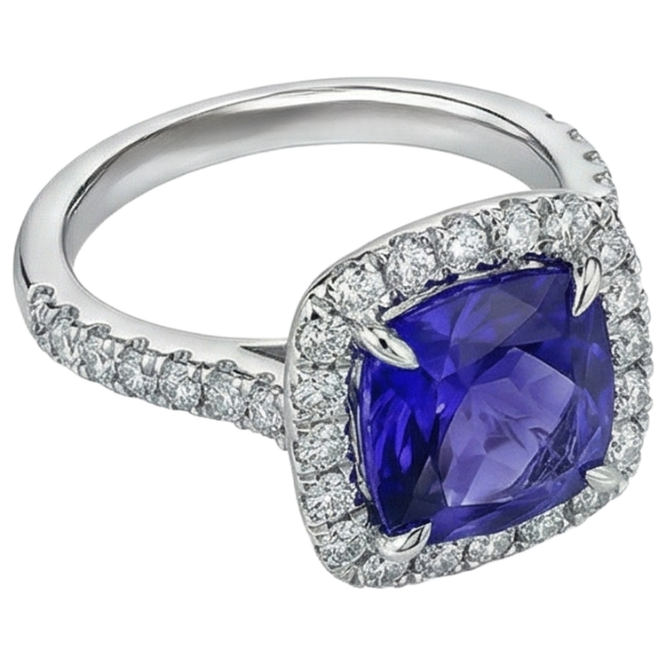 Coussin Forme 2.25 Carats Tanzanite Avec Diamant Naturels Extraits des Mines ( et non cultivés en laboratoire ) Bague De Mariage Bijoux