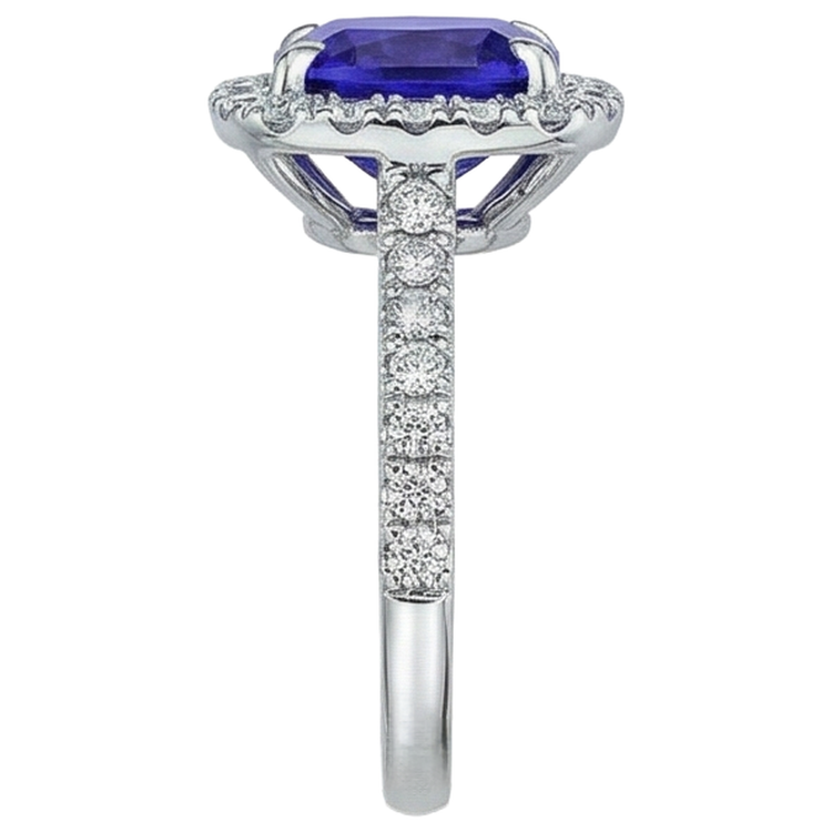 Coussin Forme 2.25 Carats Tanzanite Avec Diamant Naturels Extraits des Mines ( et non cultivés en laboratoire ) Bague De Mariage Bijoux