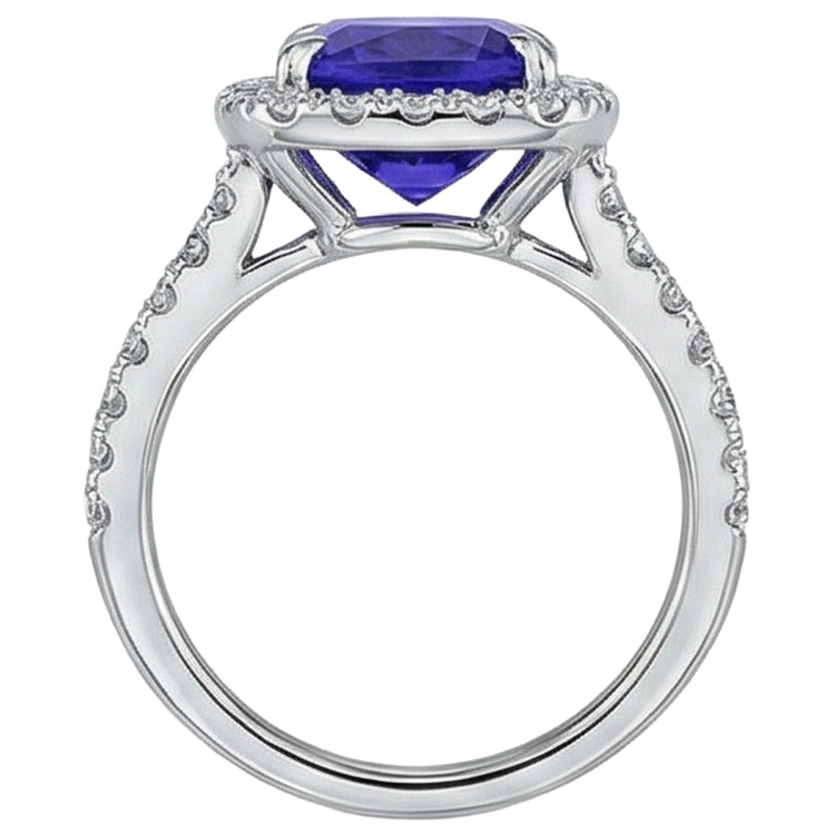 Coussin Forme 2.25 Carats Tanzanite Avec Diamant Naturels Extraits des Mines ( et non cultivés en laboratoire ) Bague De Mariage Bijoux
