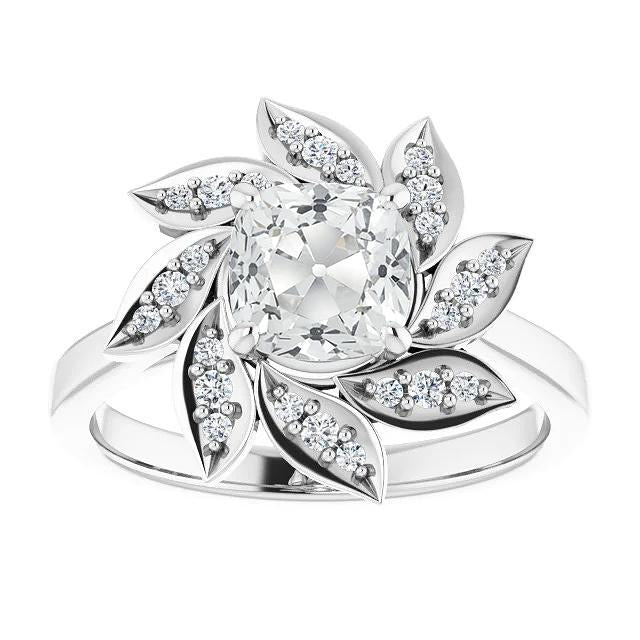 Coussin Halo Bague Véritable Diamant Taille Vieille Mine Style Fleur 7.50 Carats