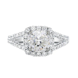 Coussin Halo Bague Vieux Mineur Réel Diamant Split Tige 4.75 Carats Or 14K