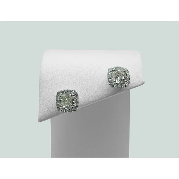 Coussin Halo & Boucles D'Oreilles Réel Diamant Coupe Ronde En Or Blanc 2.32 Carats 14K