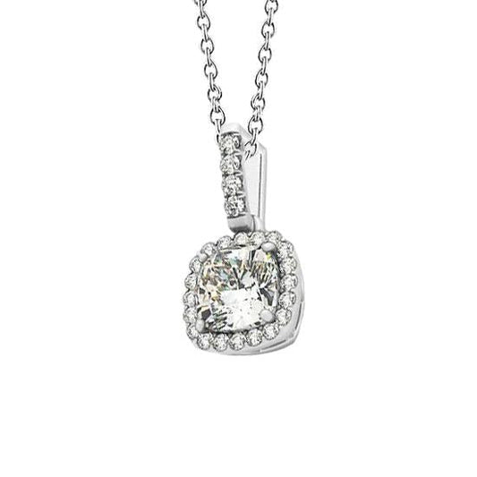 Coussin Halo Véritable Diamant Pendentif Sans Chaîne Collier 1.35 Carat WG 14K