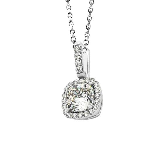 Coussin Halo Véritable Diamant Pendentif Sans Chaîne Collier 1.35 Carat WG 14K