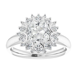 Coussin Halo Vieux mineur Bague Naturel Diamant Style Fleur 7.50 Carats Bijoux