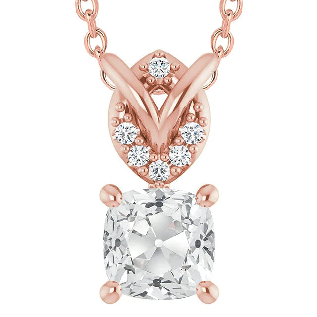 Coussin Or Rose Vieux Miner Réel Diamant Pendentif 6 Carats Bijoux