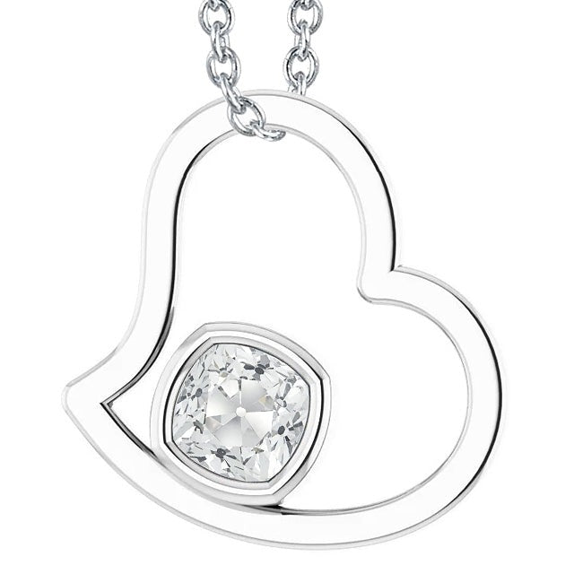 Coussin Pendentif Coeur Réel Diamant Or Vieux Lunette Miner Serti 3 Carats
