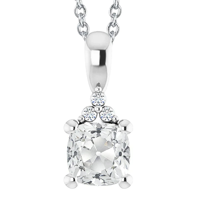 Coussin Pendentif Réel Diamant Or Blanc Vieux mineur 5.50 Carats Avec Chaîne