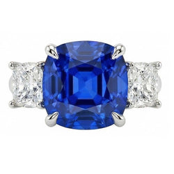 Coussin Saphir 3 Pierres Bague Diamant Griffe Bijoux Or 4 Carats