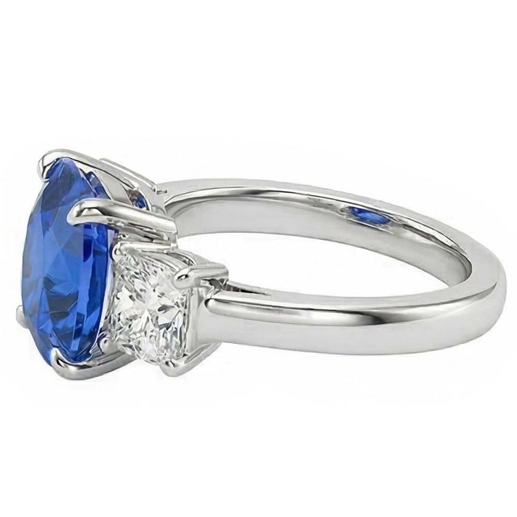 Coussin Saphir 3 Pierres Bague Diamant Griffe Bijoux Or 4 Carats