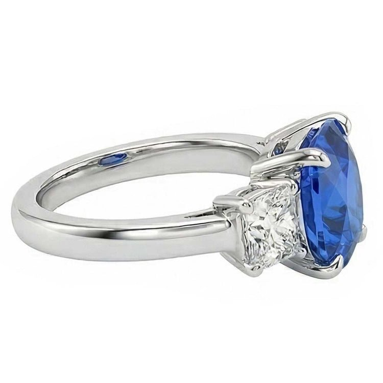Coussin Saphir 3 Pierres Bague Diamant Griffe Bijoux Or 4 Carats