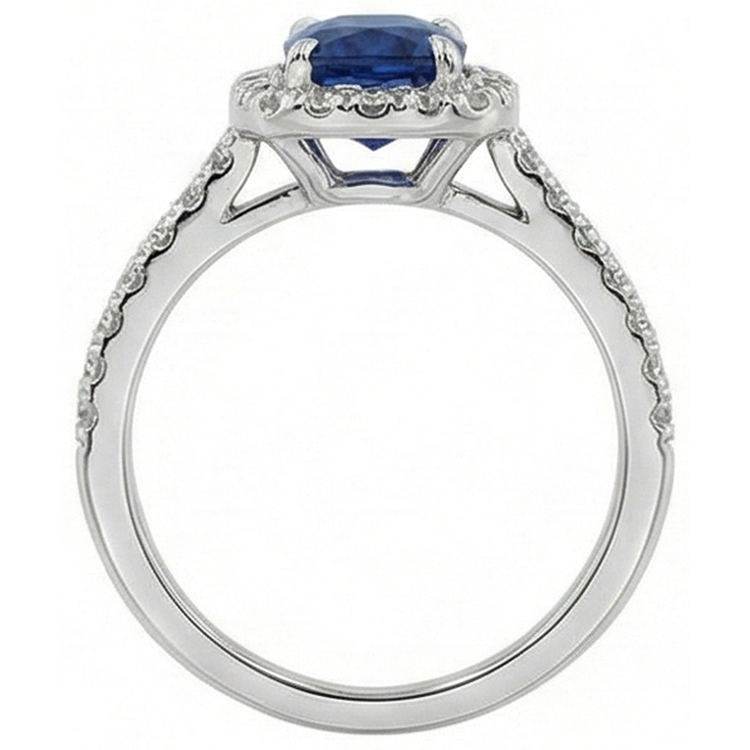 Coussin Saphir Avec Diamant Rond 3.90 Ct. Bague Or Blanc 14K