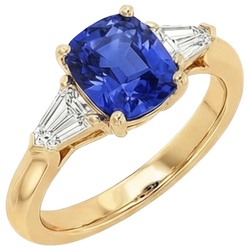 Coussin Saphir Ceylan Bleu Foncé & Bague Baguette Conique 9.50 Carats