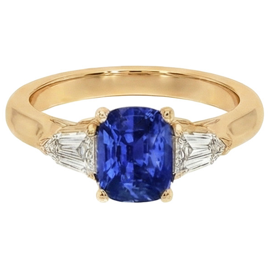 Coussin Saphir Ceylan Bleu Foncé & Bague Baguette Conique 9.50 Carats