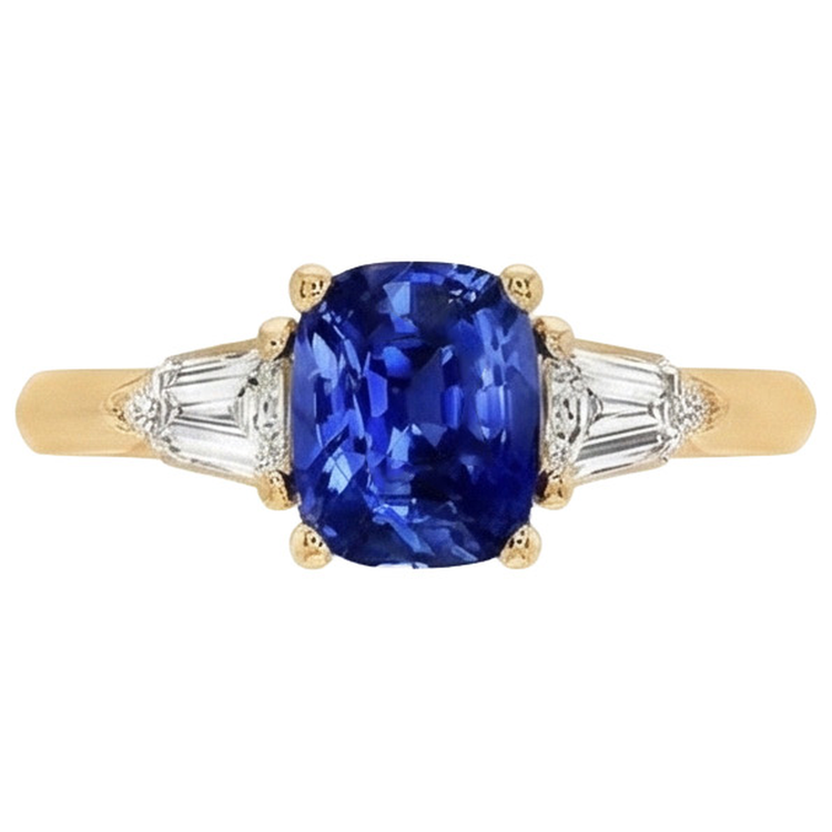 Coussin Saphir Ceylan Bleu Foncé & Bague Baguette Conique 9.50 Carats