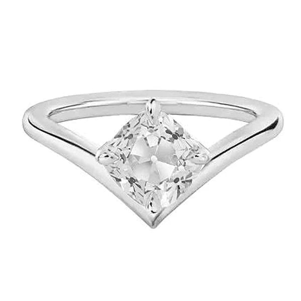 Coussin Solitaire Vieux Mineur Bague Rehausseur Réel Diamant 2 Carats Or Blanc