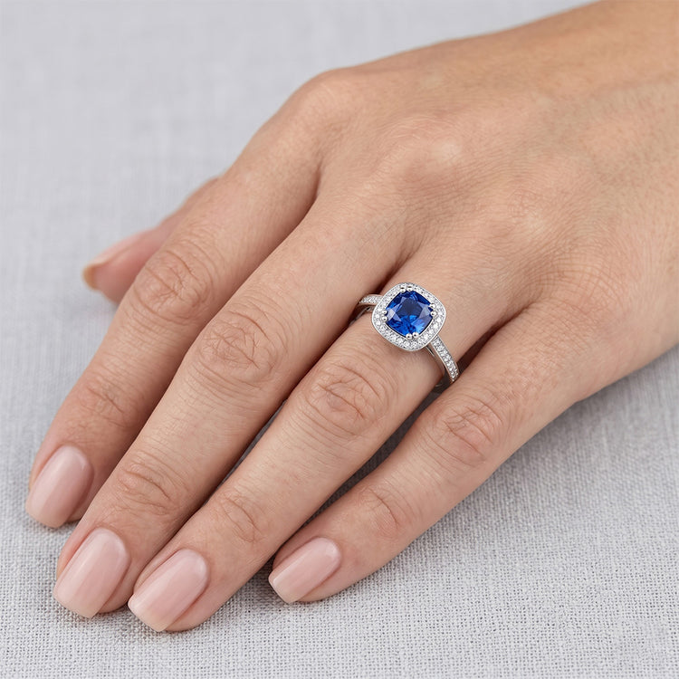 Coussin Sri Lanka Bleu Saphir Bague Diamant Naturels Extraits des Mines ( et non cultivés en laboratoire ) Or Massif 1.70 Ct