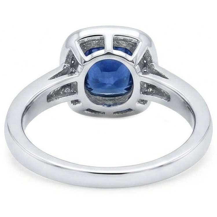 Coussin Sri Lanka Bleu Saphir Bague Diamant Naturels Extraits des Mines ( et non cultivés en laboratoire ) Or Massif 1.70 Ct