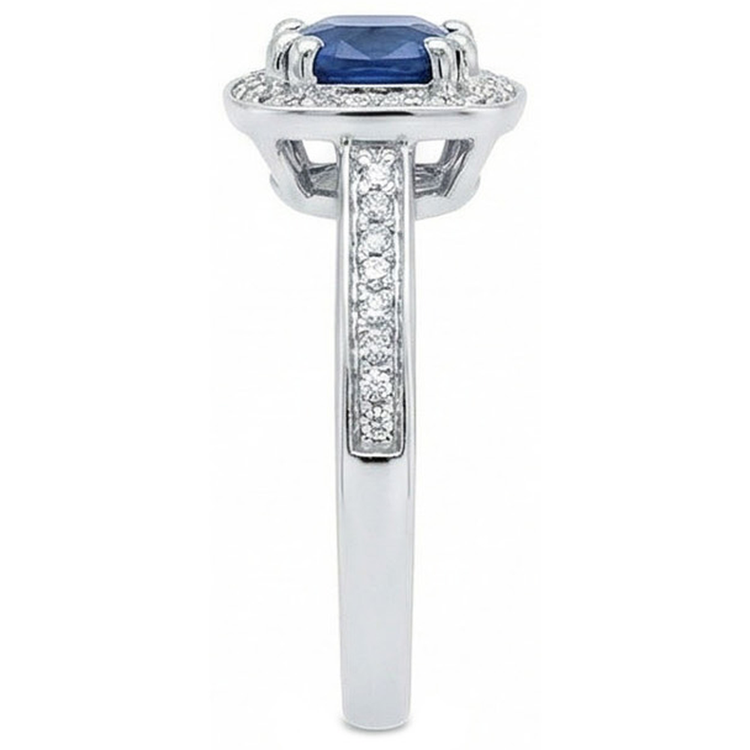 Coussin Sri Lanka Bleu Saphir Bague Diamant Naturels Extraits des Mines ( et non cultivés en laboratoire ) Or Massif 1.70 Ct