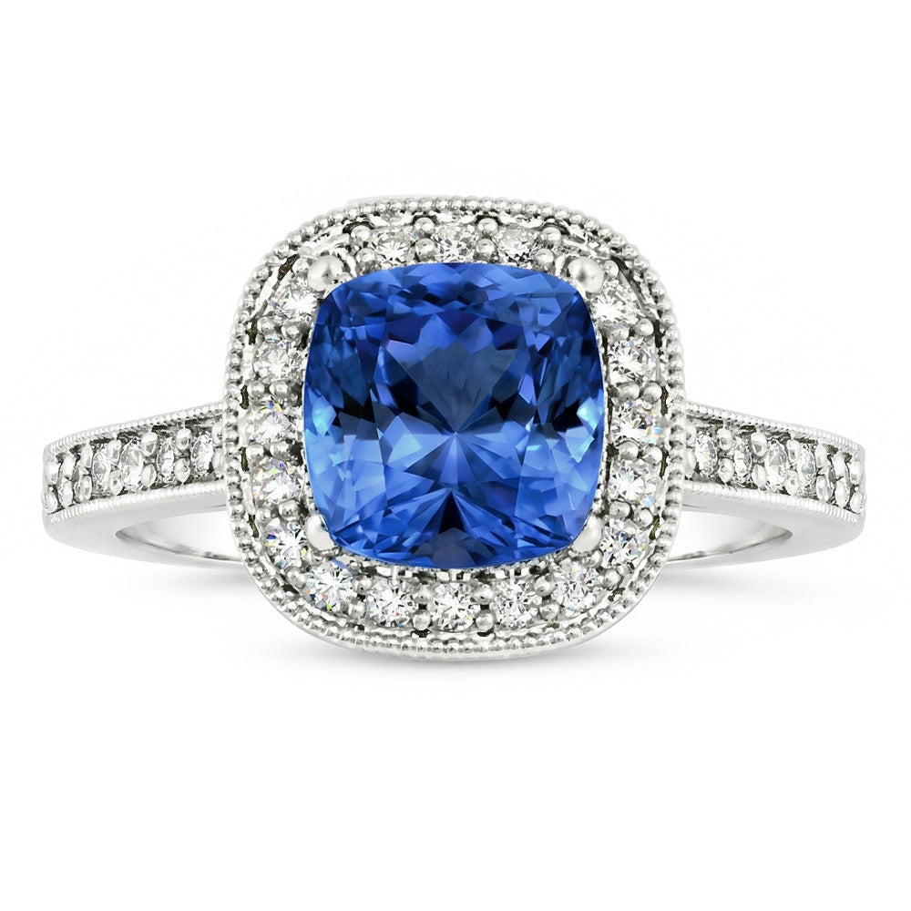 naturel cushion diamant 3.40carats bague vue de face