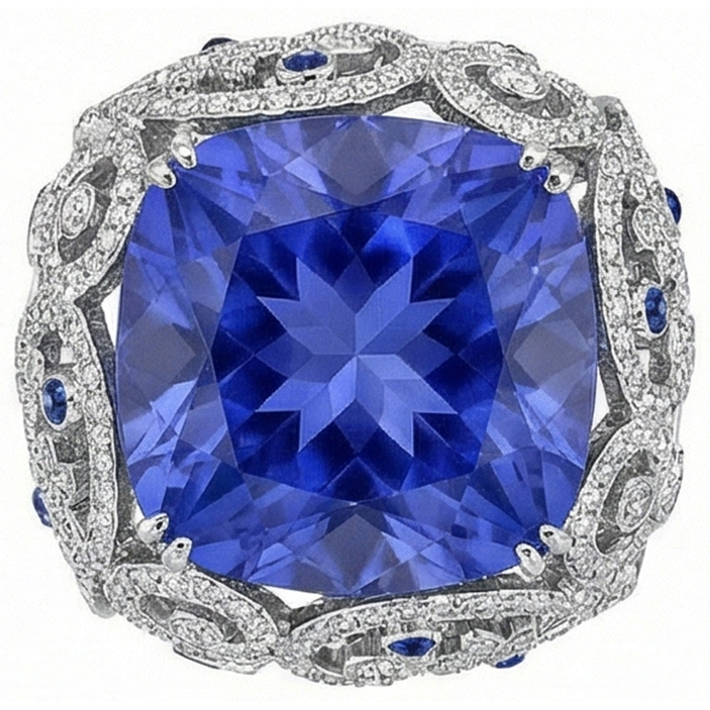 Coussin Sri Lanka Saphir Diamants Naturels Extraits des Mines ( et non cultivés en laboratoire ) Or Blanc 14K Bague 8.51 Ct