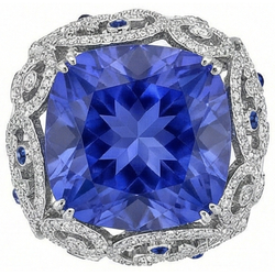 Coussin Sri Lanka Saphir Diamants Naturels Extraits des Mines ( et non cultivés en laboratoire ) Or Blanc 14K Bague 8.51 Ct