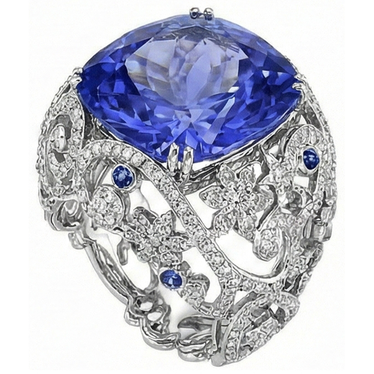 Coussin Sri Lanka Saphir Diamants Naturels Extraits des Mines ( et non cultivés en laboratoire ) Or Blanc 14K Bague 8.51 Ct