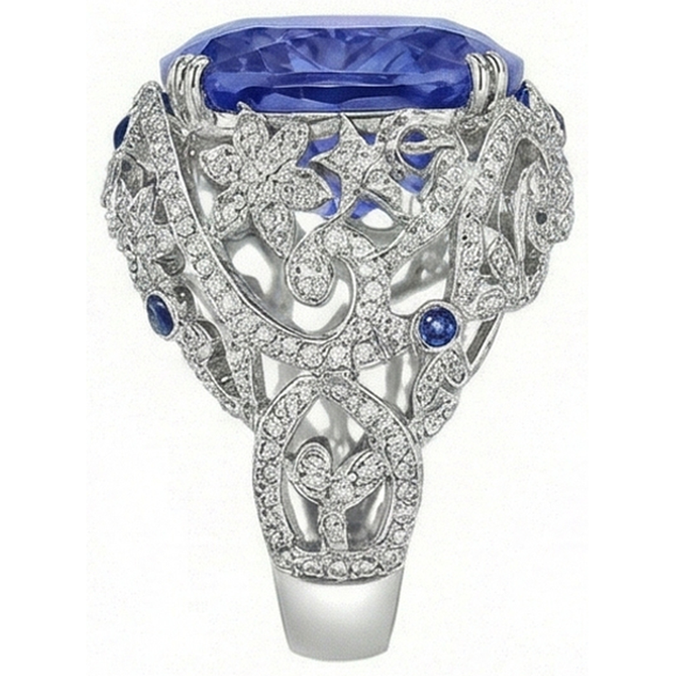 Coussin Sri Lanka Saphir Diamants Naturels Extraits des Mines ( et non cultivés en laboratoire ) Or Blanc 14K Bague 8.51 Ct