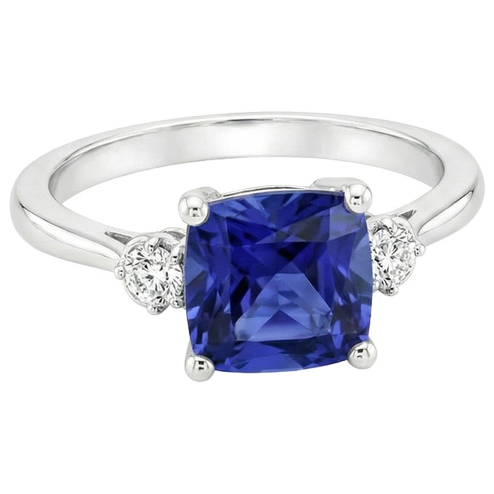 naturel cushion saphir 2.75carats bague angle de côté