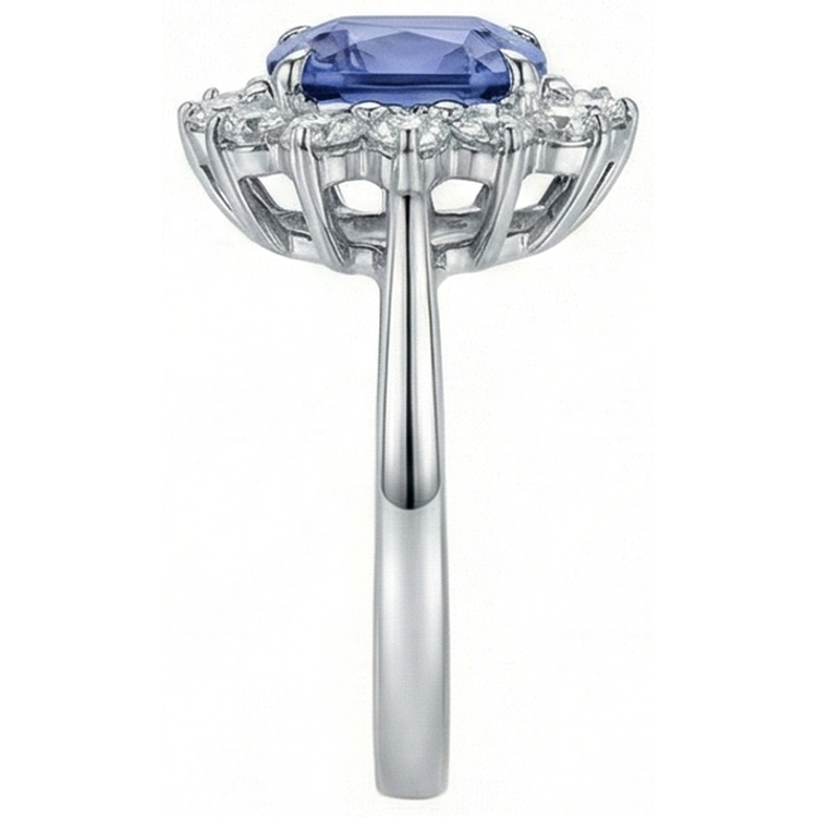 Coussin Tanzanite 4.30 Carat Diamants Naturels Extraits des Mines ( et non cultivés en laboratoire ) Halo Bague Or Blanc 14K