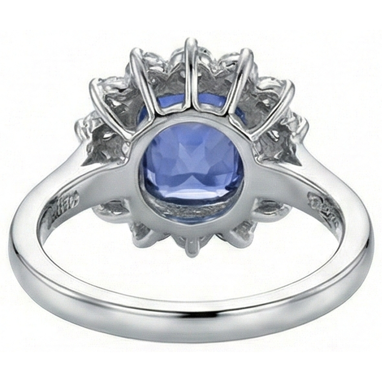 Coussin Tanzanite 4.30 Carat Diamants Naturels Extraits des Mines ( et non cultivés en laboratoire ) Halo Bague Or Blanc 14K