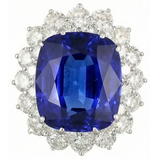 Coussin Tanzanite Avec Diamants Naturels Extraits des Mines ( et non cultivés en laboratoire ) Ronds Bague 5 Ct Or Blanc 14K