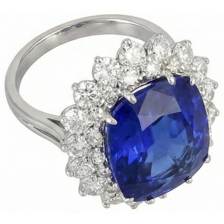 Coussin Tanzanite Avec Diamants Naturels Extraits des Mines ( et non cultivés en laboratoire ) Ronds Bague 5 Ct Or Blanc 14K