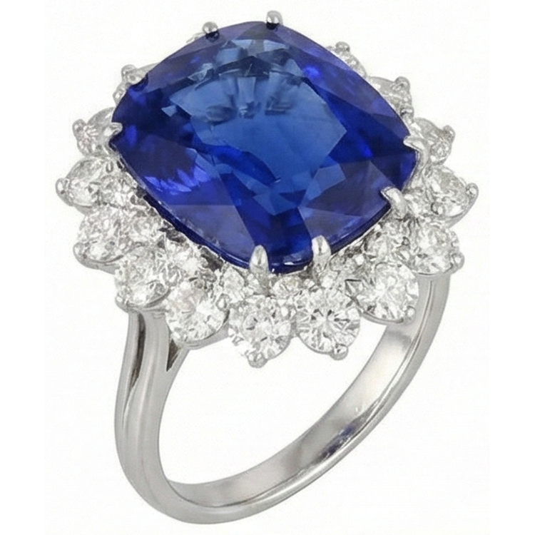 Coussin Tanzanite Avec Diamants Naturels Extraits des Mines ( et non cultivés en laboratoire ) Ronds Bague 5 Ct Or Blanc 14K