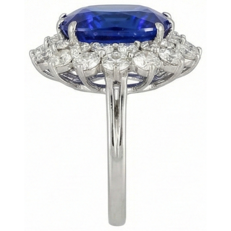 Coussin Tanzanite Avec Diamants Naturels Extraits des Mines ( et non cultivés en laboratoire ) Ronds Bague 5 Ct Or Blanc 14K