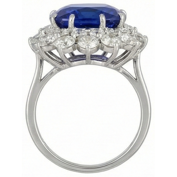 Coussin Tanzanite Avec Diamants Naturels Extraits des Mines ( et non cultivés en laboratoire ) Ronds Bague 5 Ct Or Blanc 14K