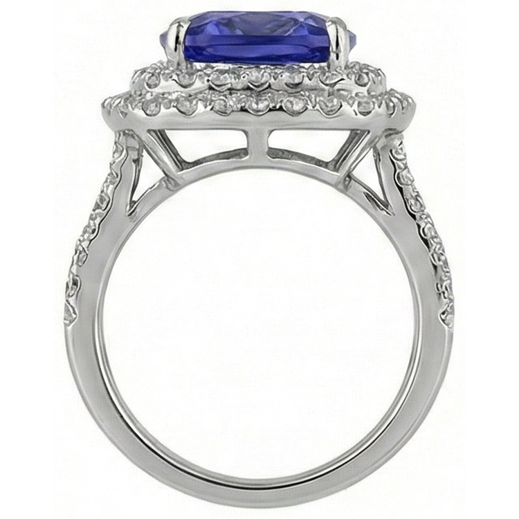 Coussin Tanzanite Solitaire Diamants Naturels Extraits des Mines ( et non cultivés en laboratoire ) Avec Accents Bague Fantaisie 7 Carats